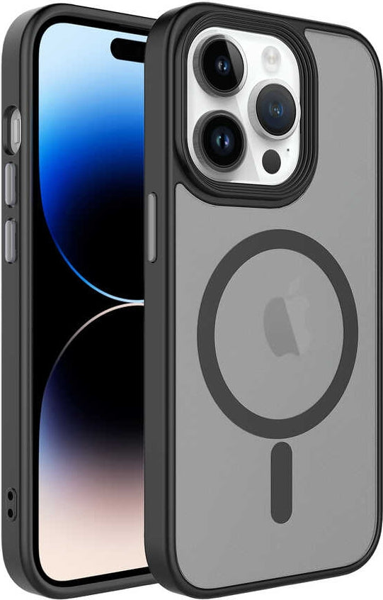 Rengareng iPhone 14 Pro Max Kılıf Mat Arka Yüzey Wireless Şarj Özellikli Zore Flet M-Safe Kapak - Açık Mavi