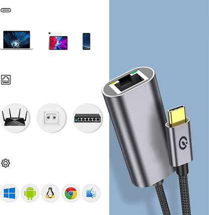 Rengareng Siyah QG04 Type-C To RJ45 Ethernet Dönüştürücü Kablo 1024MBPS 22CM
