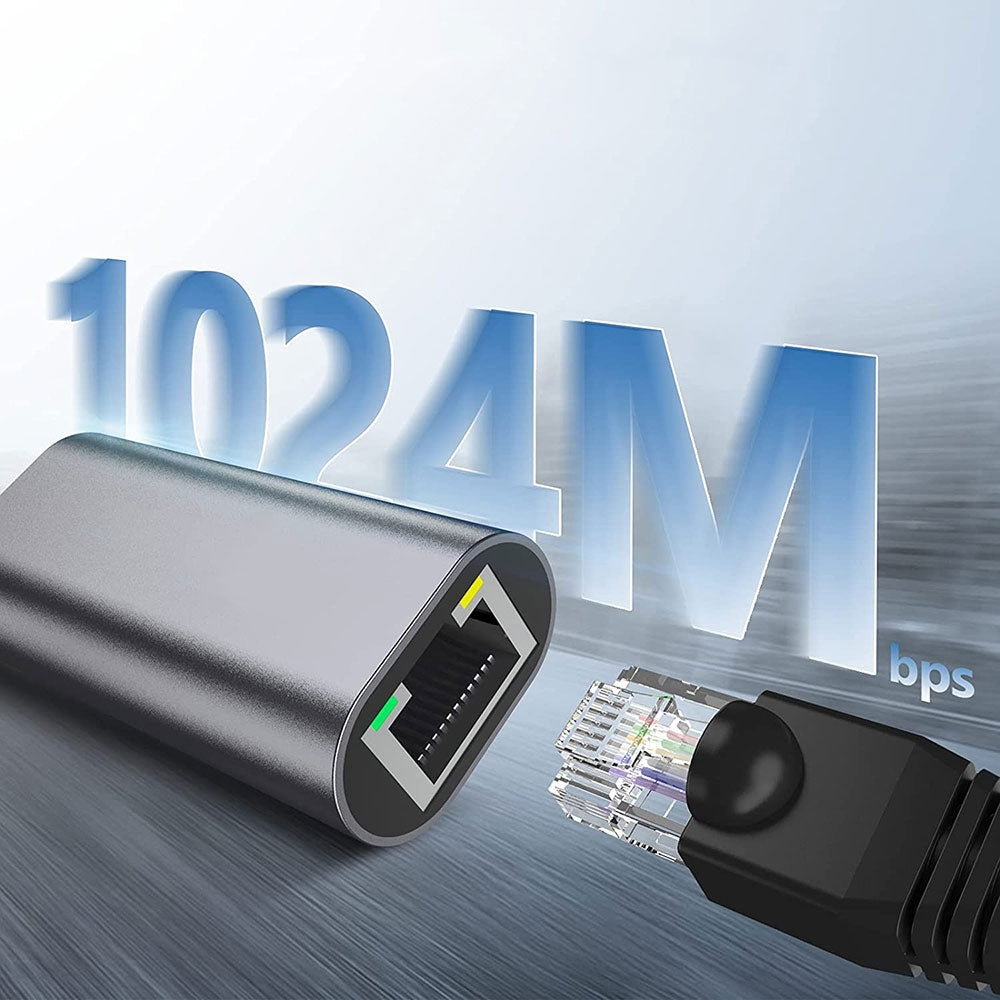 Rengareng Siyah QG04 Type-C To RJ45 Ethernet Dönüştürücü Kablo 1024MBPS 22CM
