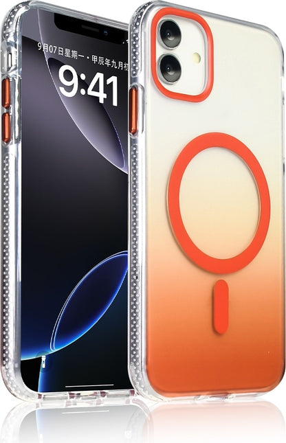 Rengareng iPhone 11 Kılıf M-Safe Şarj Özellikli Transparan Renk Geçişli Zore Toros Kapak - Turuncu