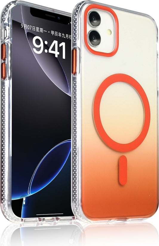 Rengareng iPhone 11 Kılıf M-Safe Şarj Özellikli Transparan Renk Geçişli Zore Toros Kapak - Turuncu
