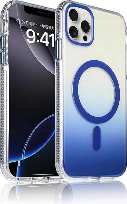Rengareng iPhone 16 Pro Kılıf M-Safe Şarj Özellikli Transparan Renk Geçişli Zore Toros Kapak - Mavi