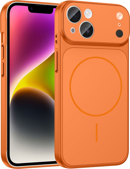 Rengareng iPhone 15 Kılıf Zore M-Safe Şarj Özellikli Kamera Korumalı Formen Kapak - Turuncu