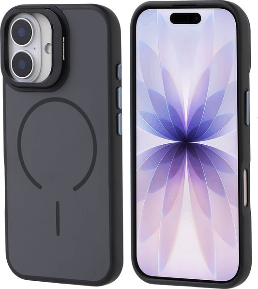Rengareng iPhone 17 Kılıf M-Safe Şarj Özellikli Kamera Standlı Zore Notron Kapak - Siyah