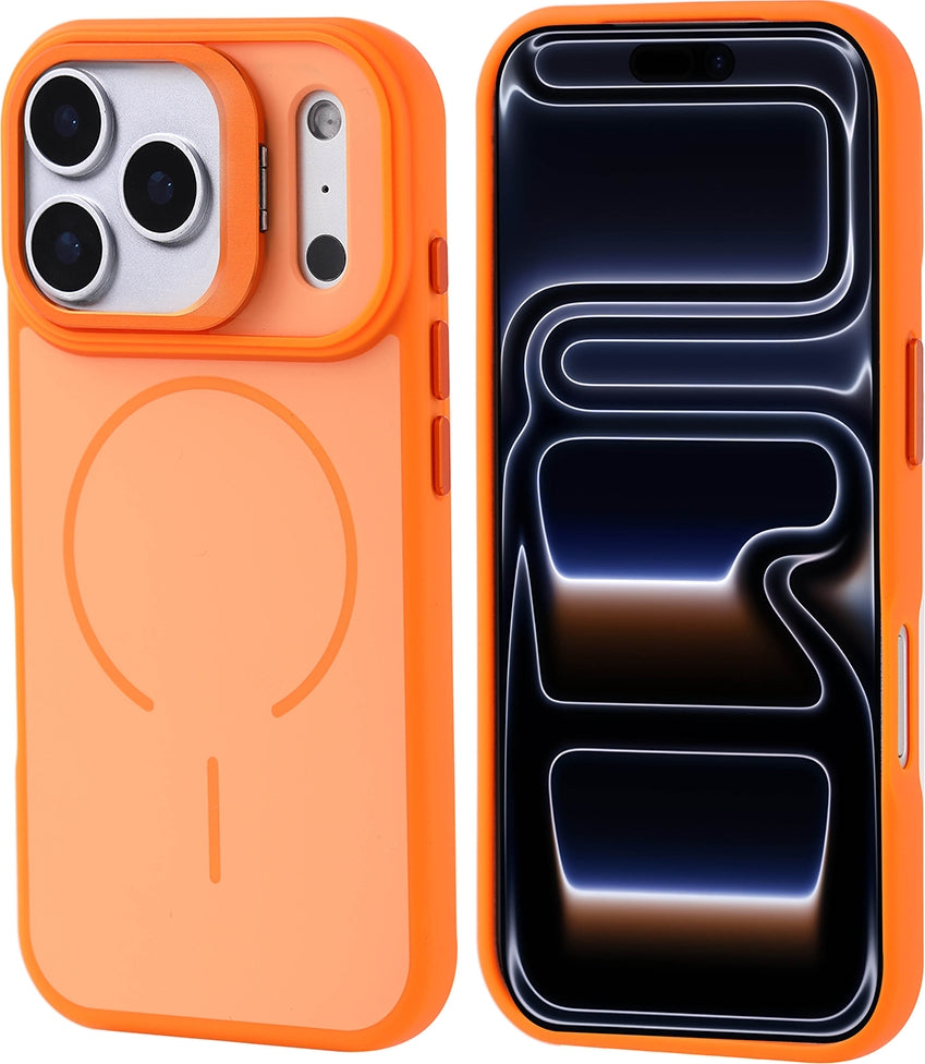Rengareng iPhone 17 Pro Kılıf M-Safe Şarj Özellikli Kamera Standlı Zore Notron Kapak - Turuncu