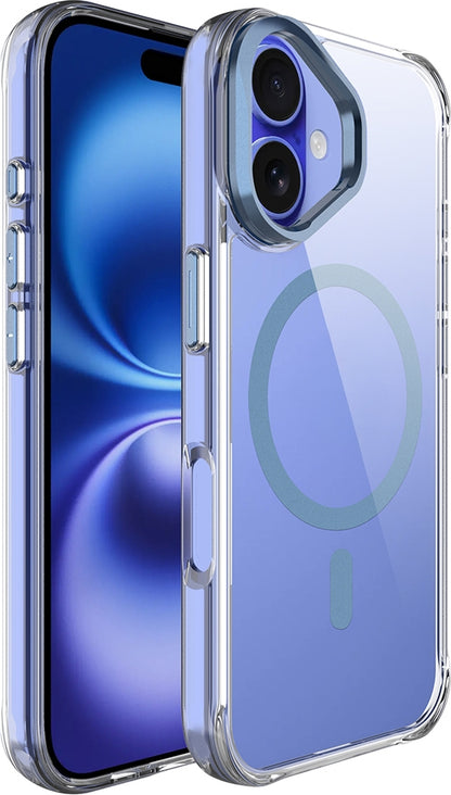 Rengareng iPhone 17 Kılıf M-Safe Şarj Özellikli Airbagli Kamera Standlı Zore Azor Kapak - Lacivert