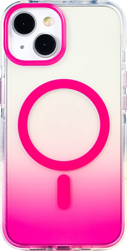 Rengareng iPhone 14 Kılıf M-Safe Şarj Özellikli Transparan Renk Geçişli Mnc Toros Kapak - Rose Pembe