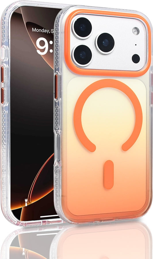 Rengareng iPhone 17 Pro Kılıf M-Safe Şarj Özellikli Transparan Renk Geçişli Mnc Toros Kapak - Turuncu