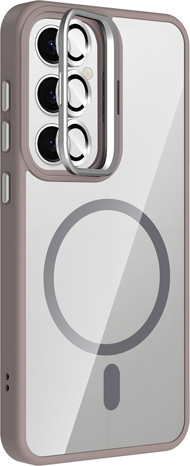 Rengareng Galaxy S25 Fe Kılıf Standlı ve Kamera Lens Hediyeli M-Safe Şarj Özellikli Zore Etro Kapak - Derin Mo