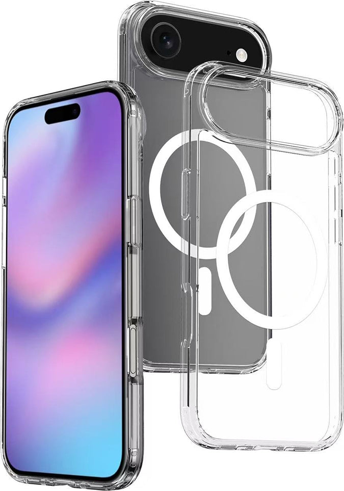 Rengareng iPhone 17 Air Kılıf M-Safe Şarj Özellikli Şeffaf Sert Pc Mnc Embos Kapak - Şeffaf
