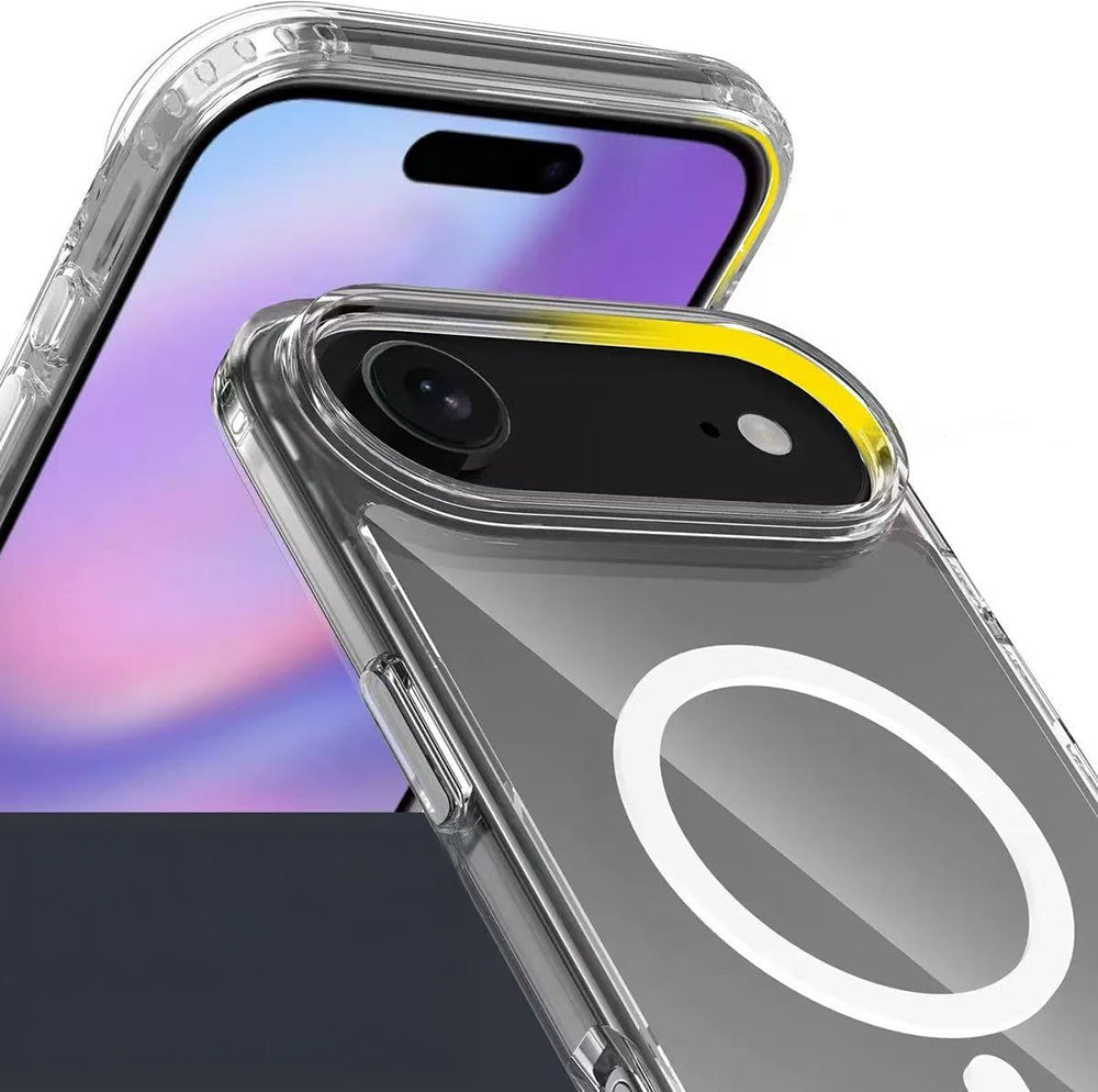 Rengareng iPhone 17 Air Kılıf M-Safe Şarj Özellikli Şeffaf Sert Pc Mnc Embos Kapak - Şeffaf
