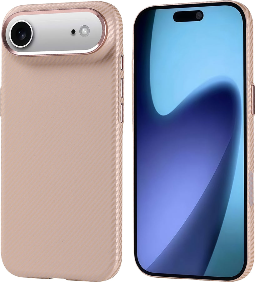Rengareng iPhone 17 Air Kılıf M-Safe Şarj Özellikli Karbon Fiber Görünümlü Mnc Nekst Kapak - Bej