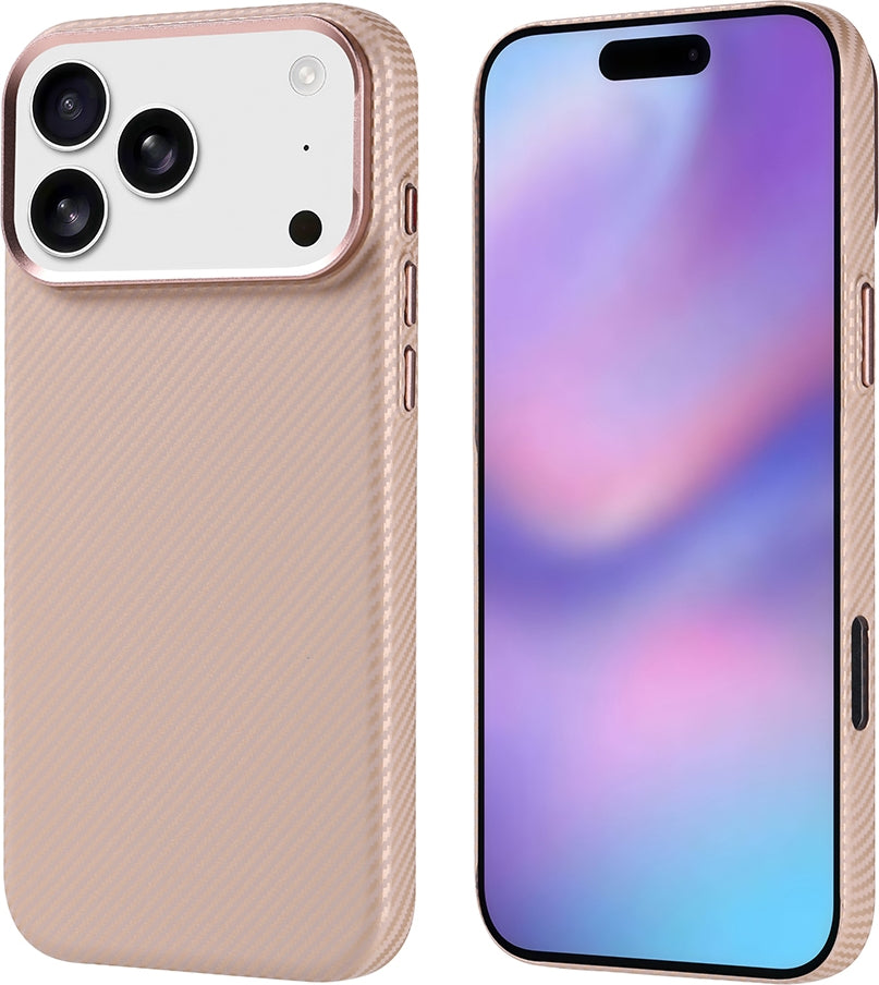 Rengareng iPhone 17 Pro Max Kılıf M-Safe Şarj Özellikli Karbon Fiber Görünümlü Mnc Nekst Kapak - Bej