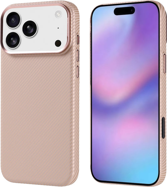Rengareng iPhone 17 Pro Max Kılıf M-Safe Şarj Özellikli Karbon Fiber Görünümlü Mnc Nekst Kapak - Bej