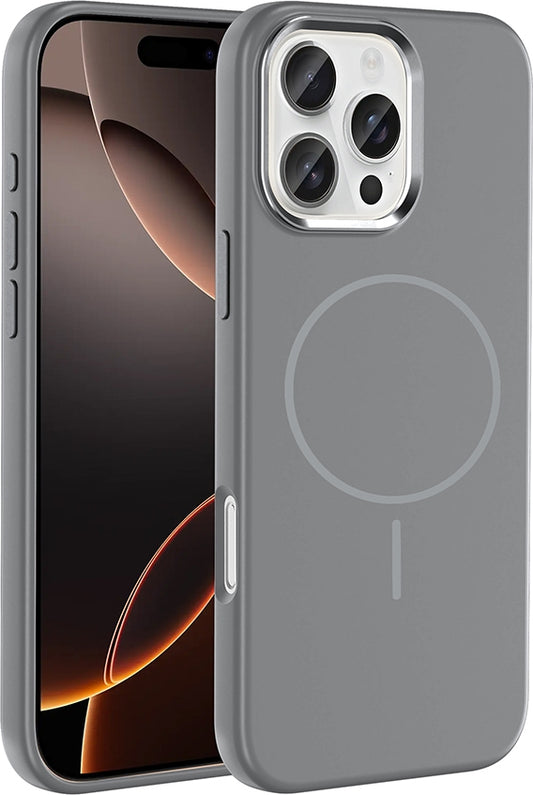 Rengareng iPhone 16 Pro Max Kılıf M-Safe Şarj Özellikli Metal Kamera Çerçeveli Zore Edi Silikon Kapak - Titany