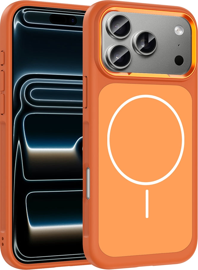 Rengareng iPhone 17 Pro Kılıf M-Safe Şarj Özellikli Metal Kamera Çerçeveli Mnc Sanremo Silikon Kapak - Turunc