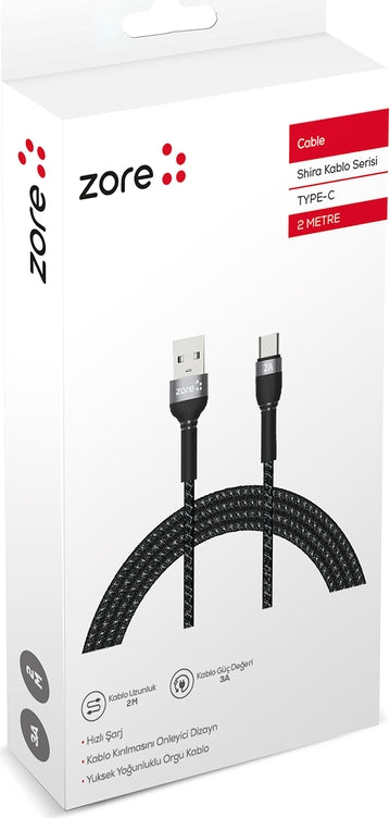 Rengareng Siyah Shira Serisi Type-C USB Kablo 2 Metre