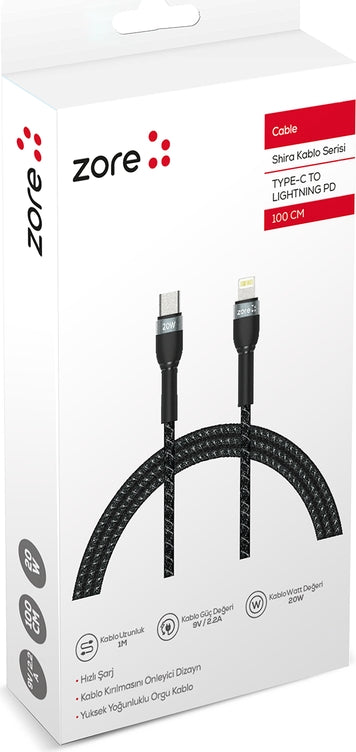 Rengareng Siyah Shira Serisi Type-C To Lightning Pd Kablo 30 cm