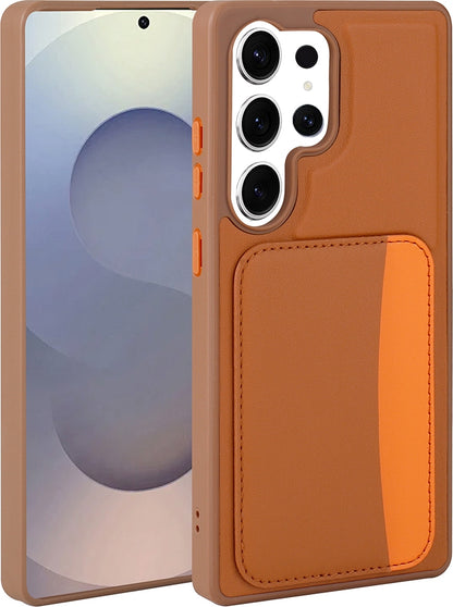 Rengareng Galaxy S24 Ultra Kılıf Kartlıklı Zore X-Kart Silikon Kapak - Kahverengi
