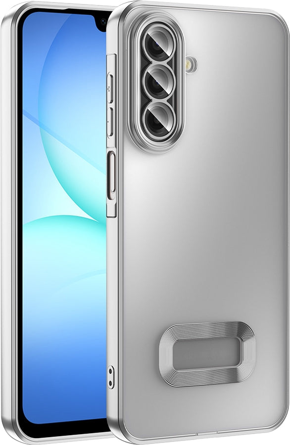 Rengareng Galaxy A17 Kılıf Kamera Korumalı Logo Gösteren Zore Omega Kapak - Gümüş