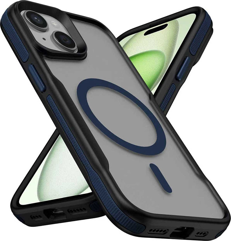 Rengareng iPhone 14 Kılıf M-Safe Şarj Özellikli Renkli Kenar Airbag Şeritli Zore Lamer Kapak - Mavi