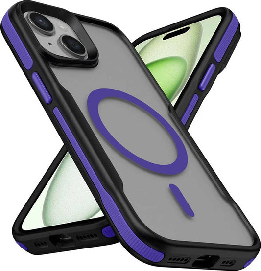 Rengareng iPhone 14 Kılıf M-Safe Şarj Özellikli Renkli Kenar Airbag Şeritli Zore Lamer Kapak - Mor