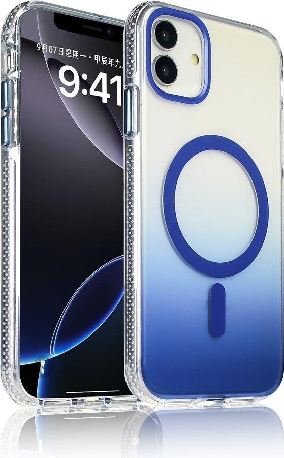 Rengareng iPhone 11 Kılıf M-Safe Şarj Özellikli Transparan Renk Geçişli Zore Toros Kapak - Mavi