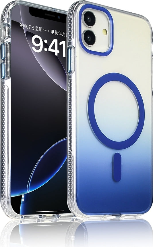 Rengareng iPhone 11 Kılıf M-Safe Şarj Özellikli Transparan Renk Geçişli Zore Toros Kapak - Mavi