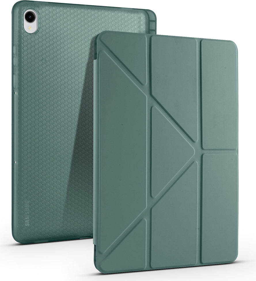 Rengareng Galaxy Tab S11 Kılıf Zore Tri Folding Kalem Bölmeli Standlı Kılıf - Koyu Yeşil