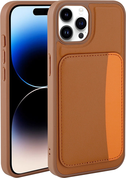 Rengareng iPhone 14 Pro Max Kılıf Kartlıklı Zore X-Kart Silikon Kapak - Kahverengi