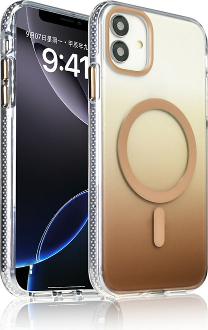 Rengareng iPhone 11 Kılıf M-Safe Şarj Özellikli Transparan Renk Geçişli Zore Toros Kapak - Gold