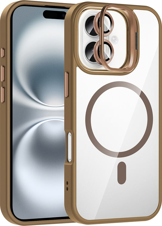 Rengareng iPhone 17 Kılıf Standlı ve Kamera Lens Hediyeli M-Safe Şarj Özellikli Zore Etro Kapak - Desert Titan