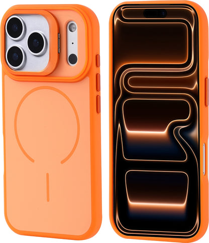 Rengareng iPhone 17 Pro Max Kılıf M-Safe Şarj Özellikli Kamera Standlı Zore Notron Kapak - Turuncu