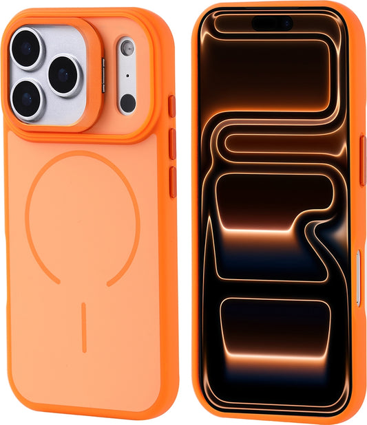 Rengareng iPhone 17 Pro Max Kılıf M-Safe Şarj Özellikli Kamera Standlı Zore Notron Kapak - Turuncu