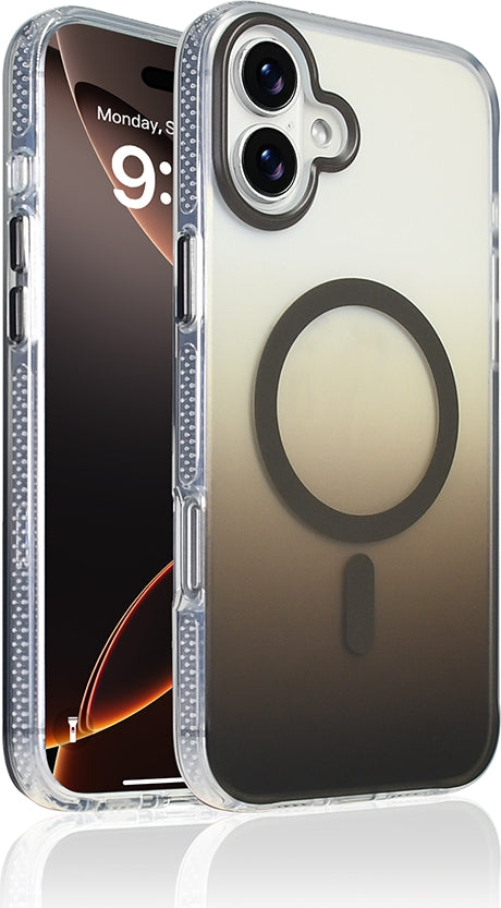 Rengareng iPhone 16 Plus Kılıf M-Safe Şarj Özellikli Transparan Renk Geçişli Zore Toros Kapak - Gri
