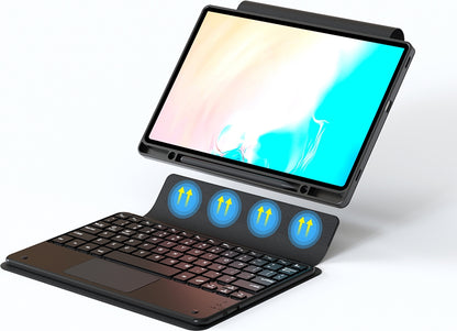 Rengareng Galaxy Tab S9 Fe Plus Zore Border Keyboard Bluetooh Bağlantılı Standlı Klavyeli Tablet Kılıfı - Siya