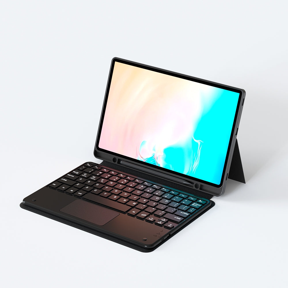 Rengareng Galaxy Tab S9 Fe Plus Zore Border Keyboard Bluetooh Bağlantılı Standlı Klavyeli Tablet Kılıfı - Siya