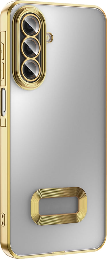 Rengareng Galaxy A17 Kılıf Kamera Korumalı Logo Gösteren Zore Omega Kapak - Gold