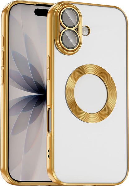 Rengareng iPhone 17 Kılıf Kamera Korumalı Logo Gösteren Zore Omega Kapak - Gold