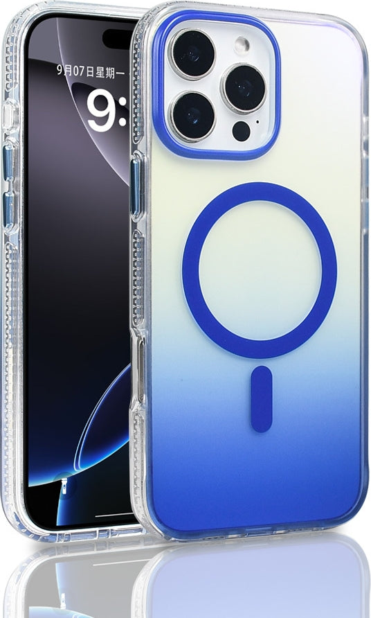 Rengareng iPhone 16 Pro Max Kılıf M-Safe Şarj Özellikli Transparan Renk Geçişli Mnc Toros Kapak - Mavi