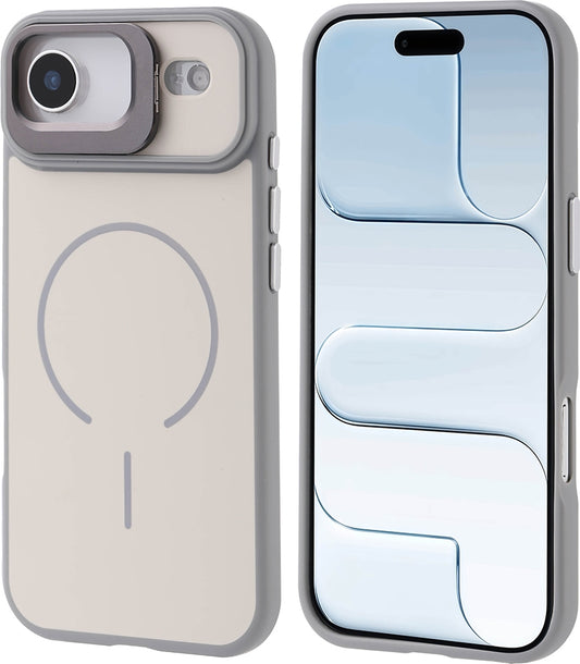 Rengareng iPhone 17 Air Kılıf M-Safe Şarj Özellikli Kamera Standlı Zore Notron Kapak - Gri