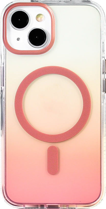 Rengareng iPhone 13 Kılıf M-Safe Şarj Özellikli Transparan Renk Geçişli Mnc Toros Kapak - Rose Gold