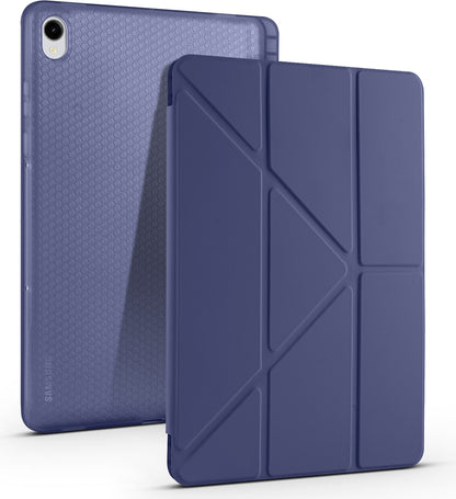 Rengareng Galaxy Tab S11 Kılıf Zore Tri Folding Kalem Bölmeli Standlı Kılıf - Lacivert