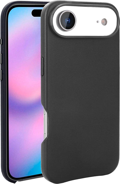 Rengareng iPhone 17 Air Kılıf M-Safe Şarj Özellikli Pu Deri Görünümlü Mnc Kupra Kapak - Siyah