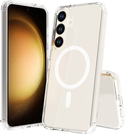 Rengareng Galaxy S25 Fe Kılıf M-Safe Şarj Özellikli Şeffaf Sert Pc Mnc Embos Kapak - Şeffaf