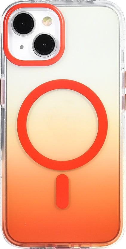 Rengareng iPhone 13 Kılıf M-Safe Şarj Özellikli Transparan Renk Geçişli Mnc Toros Kapak - Turuncu