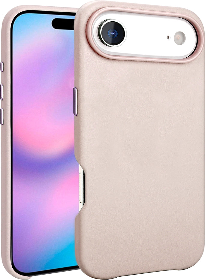 Rengareng iPhone 17 Air Kılıf M-Safe Şarj Özellikli Pu Deri Görünümlü Mnc Kupra Kapak - Pembe