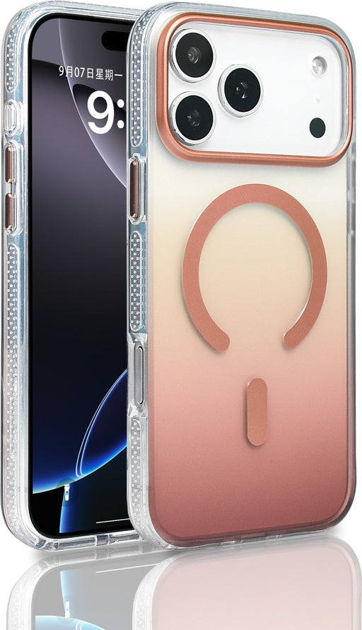 Rengareng iPhone 17 Pro Max Kılıf M-Safe Şarj Özellikli Transparan Renk Geçişli Mnc Toros Kapak - Rose Gold
