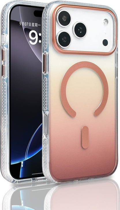Rengareng iPhone 17 Pro Max Kılıf M-Safe Şarj Özellikli Transparan Renk Geçişli Mnc Toros Kapak - Rose Gold