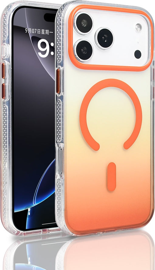 Rengareng iPhone 17 Pro Max Kılıf M-Safe Şarj Özellikli Transparan Renk Geçişli Mnc Toros Kapak - Rose Gold